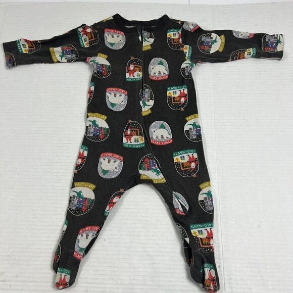 Old Navy Unisex Infant 6-9 Months One Piece Footed Pajamas Snow Globe Christmas - Picture 1 of 10